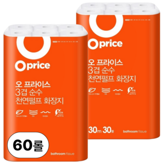 오프라이스 더 길어진 3겹 천연펄프 화장지, 30m, 30롤, 2개