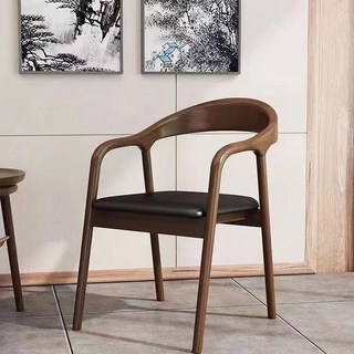 北歐實木餐椅原木簡約家用廣島舒美特扶手椅子洽談北歐風耐用實木椅 輕奢奶油風餐椅 餐桌椅 現代簡約 靠背椅子, 1個, 【進口橡膠木】胡桃色/軟包坐板/整裝3