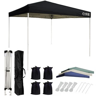CYFIE 정원용 캐노피 천막 야외 접이식 테라스 차양막 행사용 방수 파티오 텐트 캠핑 타프 대형 3x3 여름 4-6 인용, 블랙