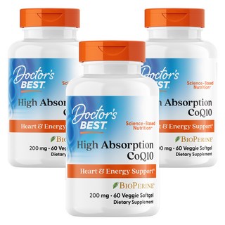 닥터스베스트 하이 앱솔션 CoQ10 200mg 베지 소프트젤 글루텐 프리, 60정, 3개