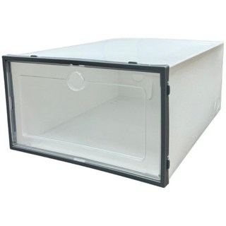 加厚PP鞋盒 DIY組裝 掀蓋式翻蓋抽屜式透明收納盒, 1個, 大款【灰框白身】鞋盒 一組【軟身硬門】