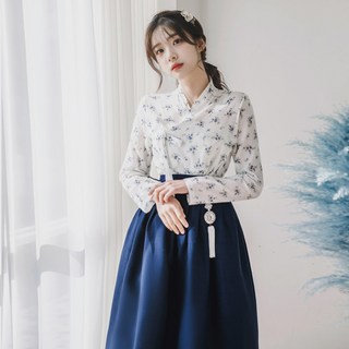 생활한복 세트 용담 저고리 차미 네이비 허리치마_173