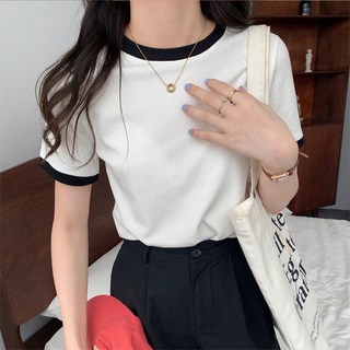 女生短袖T恤 圓領短版上衣 顯瘦寬鬆短T 素T 短版上衣