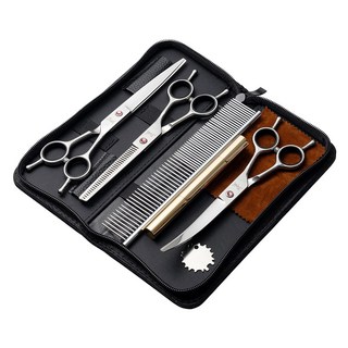 밤돌이네 프리미엄 7인치 애견미용가위 홈케어 세트, 1개, 핑크볼트