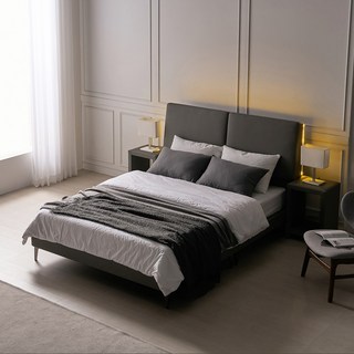 국내제작 인홈 몰디브 LED PU 가죽 파운데이션 침대 프레임+A1 매트리스 포함, 그레이