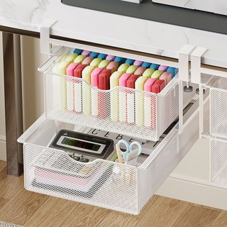 2단 책상 밑 다용도 수납장 무타공 슬라이딩 선반 나사봉으로 고정하다 철제 녹 방지, 1개, 화이트