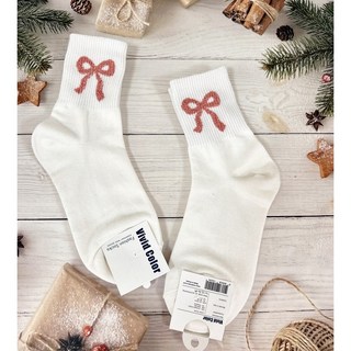 韓國毛絨蝴蝶結中筒襪