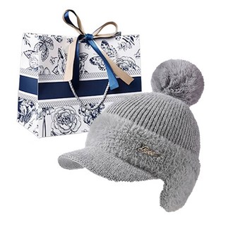 리본브 여성 골프모자 겨울 방한 귀달이 니트 방울 모자