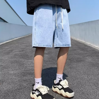 스탠다드 밴딩 와이드 5부 청반바지