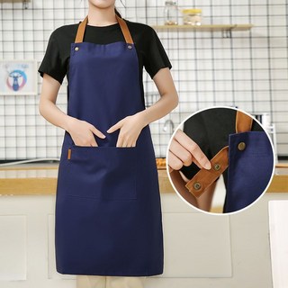 ONZG防水帆布圍裙，新款熱銷，耐磨防油，廚房家用飯店商用，男女通用, 防水帆布掛脖撞色藍色, 1個