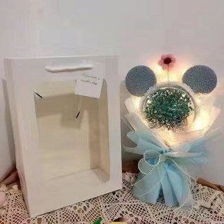波波球滿天星畢業花束，永生花公仔玩偶花束，客製化畢業禮物推薦, 藍色滿天星+發箍+手袋+燈