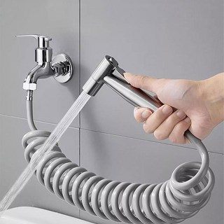 하이피러브 욕실 화장실 변기샤워기 베란다 코일호스 스텐건 분사기, 실버5m, 1세트