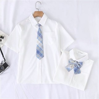 【砂糖夢境】2025夏季新款 JK制服襯衫 女短袖白色上衣 學生學院風 領帶蝴蝶結設計 百搭修身襯衣 日系校園風