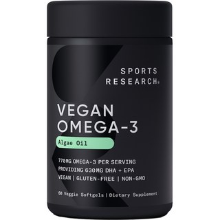 SPORTS RESEARCH Omega-3 DHA EPA藻油素食軟膠囊 630mg, 60顆, 1罐