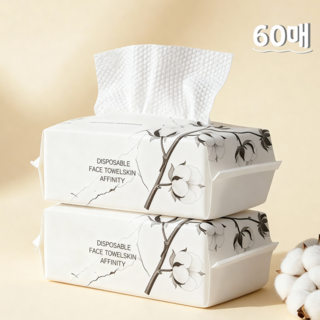연화삼월 팝업타입 천연 순면 일회용 페이스타올 두꺼운 페이스티슈 수건대용, 2개, 60매