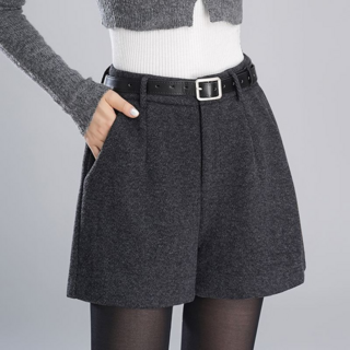 모몰라티 여성 기본 데일리 벨트 부츠팬츠 하이웨스트 모직 반바지