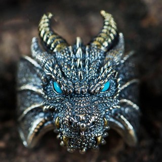 熱銷第一 冰與火手工戒指龍男款霸氣s925純銀雕刻龍復古做舊男禮物個性指環復古戒指 霸氣戒指 個性 男女戒指