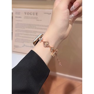 애플워치 호환 네잎클로버 큐빅 메탈 스트랩 iWatch 11 10 9 8 7 6 SE 고급 시계줄, 로즈골드