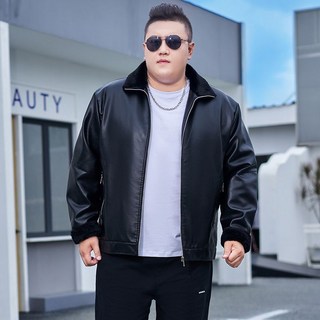 男士皮衣外套 秋冬新款加肥加大寬鬆休閒保暖夾克短版皮外套