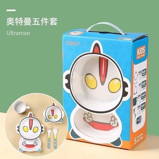 奧特曼餐具5件套：竹纖維防燙兒童碗盤組，2-6歲寶寶適用，精美禮盒包裝, 運動粉兔,碗, 1個