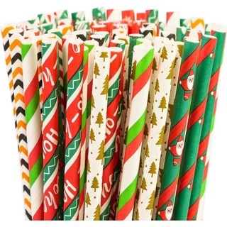 100개 할로윈 종이 빨대 10가지 혼합 스타일 오렌지 검정 흰색 물결무늬 파티 음료 7.75인치 생분해성 박쥐 호박 해골 거미 디자인 장식 용품, 크리스마스