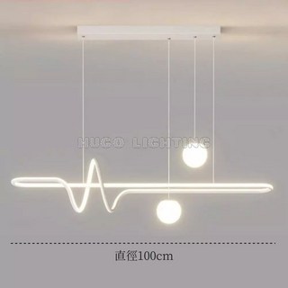 雨果燈飾 一字型直排式 餐廳 餐桌 中島吊燈 小白球 雙球 飛利普4000K 台灣明緯驅動器, 100cm/滾塑配E27頭玉米12w*2