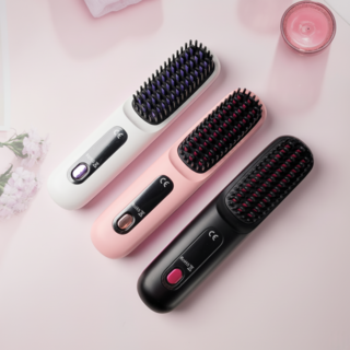 제블렌 뉴제니스 무선 빗 고데기 미니 휴대용 매직 볼륨 헤어스타일러, 핑크 브러쉬