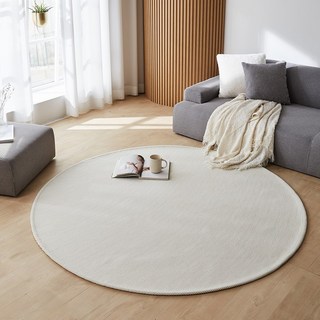 가온길카페트 먼지없는 솔리드 자가드 원형 카페트 러그, 아이보리