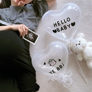 현재의태도 베이비샤워 웰컴베이비 헬로베이비 하트풍선 리본세트, 1세트, 클리어하트