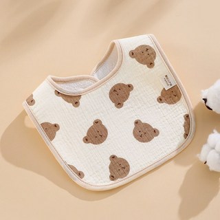 아기 턱받이 침받이 방수 부드러운 면 거즈 스냅 버튼 트림 천 침 흘림 방지 수건, 원 사이즈, bear head