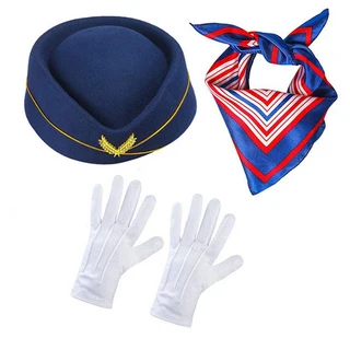 여성 할로윈 스튜어디스 승무원 코스프레 코스튬 액세서리 에어 호스티스 모자 스카프 선글라스 장갑 비행