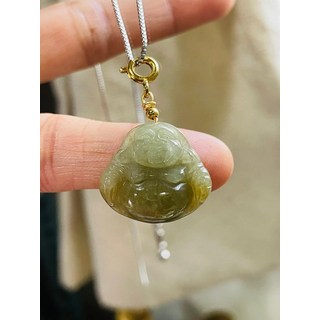 精雕翡翠彌勒佛吊墜，保平安喜樂，帶來好運與祝福，翡翠玉石吊墜，項鍊墜飾, 天然A貨玉 冰潤茶黃小佛公/笑彌勒翡翠隨意扣 天然冰潤黃 法像清晰肚飽滿 配戴無壓力大小, 1個