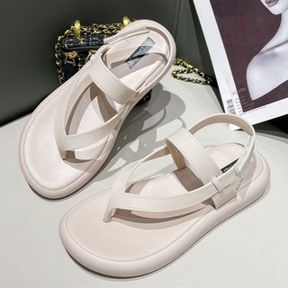 新款平跟涼鞋，純色羅馬鞋，夏季外穿沙灘鞋, 24 cm, 杏