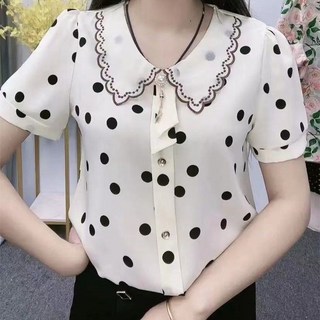 2025夏季新款韓版中老年媽媽裝短袖娃娃領T恤大碼印花氣質上衣女