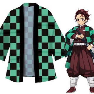 Demon slayer 아니메 체크 가디건 / 귀멸의 칼날 탄지로 하오리 / 남녀공용 코스프레 자켓 / 일본풍 가디건