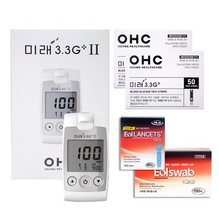오상헬스케어 미래 3.3G 플러스 혈당측정기 + 시험지100매 + 침 110 + 솜 100매 세트, 1세트