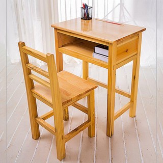 全實木雙人課桌椅 桌子 書桌 中小學生學校傢用兒童培訓輔導學習寫字書桌 木桌 R0NB, 全實木單人桌+靠背椅