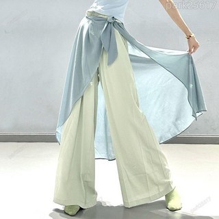 全店低價跳舞褲女，假兩件式飄逸舞蹈褲裙，韻律褲/現代舞/芭蕾練功服, 灰藍裙褲,L, 灰藍裙褲