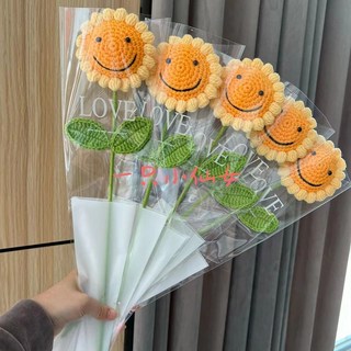 畢業花束 創意編織手工針織向日葵玫瑰毛線花束仿真花成品教師節禮物送生日, 1個, 五枝裝