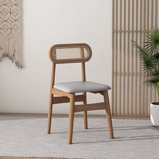 【免安裝】奶茶店實木椅子藤編餐椅現代簡約餐廳咖啡廳日式藤椅北歐原木桌椅餐椅 實木椅 藤椅 靠背椅 凳子 陽臺休閒椅子, 洛基椅軟包款【櫻桃色】, 1個
