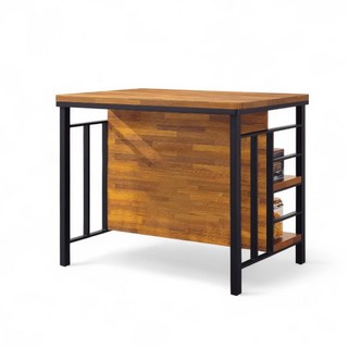 洛森全木紋中島桌 工業風吧台桌 柚木色木心板 收納層架 TBB057, 1個