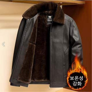 POMTOR 겨울 중년 남성 무스탕 스타일 가죽 자켓 기모 보온 두꺼운 아우터