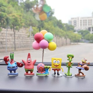 海綿寶寶 派大星 汽車擺件 汽車內裝飾 卡通車載中控臺 車窗飾品, 1個, 海綿組合+七彩球