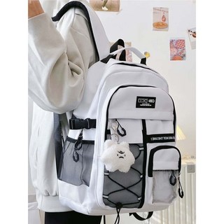 日韓風格 大容量雙肩背包 書包 男 潮 學生 背包 女 初中 高中 大學出遊背包, 白色【肩帶加固整體加厚】,【無掛件】