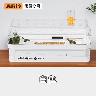 烏龜飼養缸 高透玻璃生態 水陸缸 巴西龜鱷龜草龜 防逃溢流系統 加厚防爆, 1個, 白色 中號 35*18.5*22cm,缸+過濾套裝+綠植