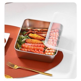 316不銹鋼 加厚方盤 3800毫升 食材收納保鮮盒 附蓋 密封不串味, 1個, 大號（25*20*5）容量2400毫升,食品級316加厚（帶蓋）2個