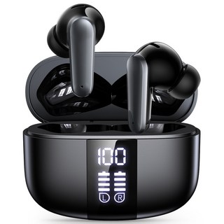 NICESUN 무선 블루투스 이어폰 커널형 노이즈 캔슬링 HiFi 고음질 이어폰 c타입 LED 디스플레이 이어폰 P13, 블랙