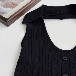 【Fee現貨3色】復古掛脖針織削肩背心 排釦 無袖上衣 韓系女裝