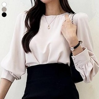 블레스유 여성용 주름없는 링클프리 셔링 블라우스 라운드넥 셔츠 베이직 데일리 긴팔 남방 오피스룩