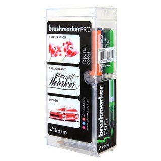 Karin Brushmarker Pro 12피스 기본 색상 브러시 팁 마커 세트 혼합 가능 수성 성인 및 아티스트를 위한 전문가 등급 브러시 마커 12가지 기본 색상, 모음